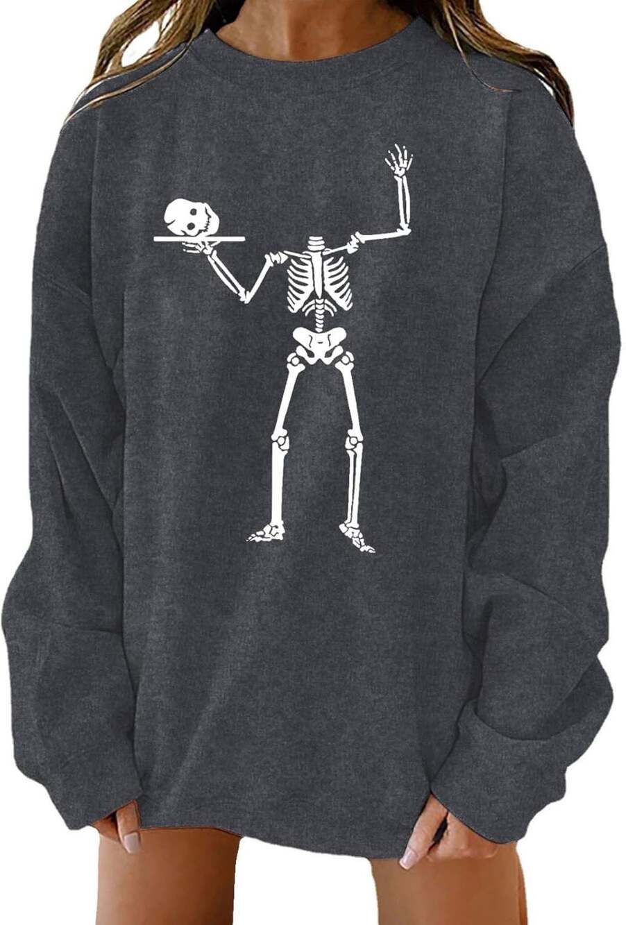 Halloween Skeleton Shirts for Women Funny Oversized Sweatshirts Fall Casual Top